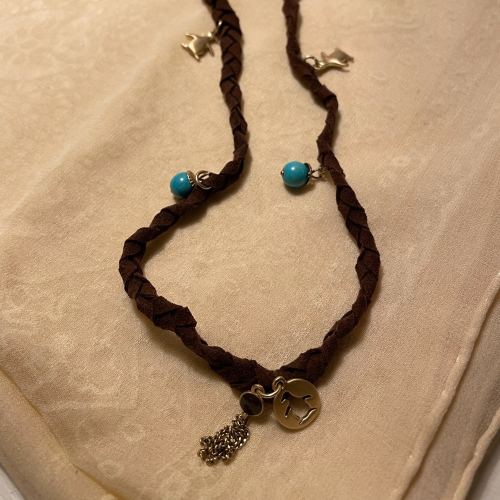 Original Penguin Braided Leather Charm Necklace